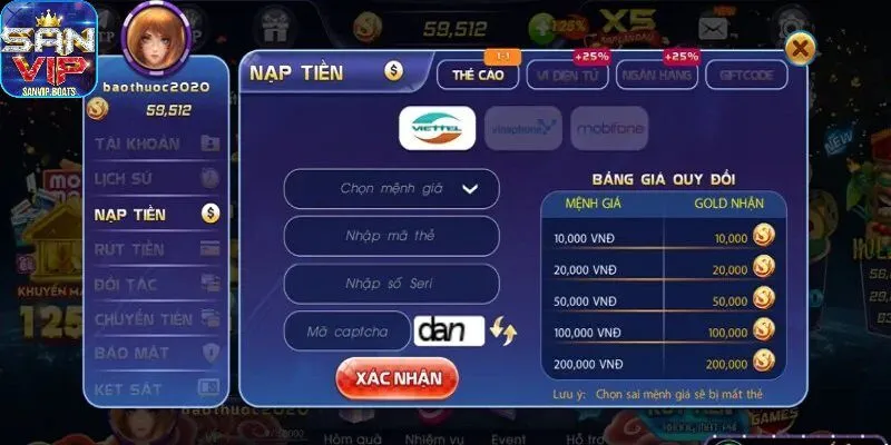 Điểm nổi bật của quy trình gửi tiền tại cổng game Sanvip