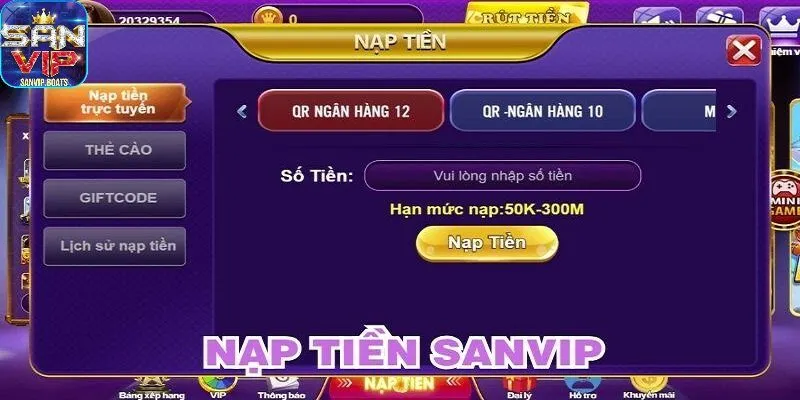 Hướng dẫn nạp tiền Sanvip qua chuyển khoản ngân hàng