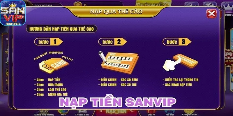 Nạp tiền bằng thẻ cào tại sân chơi cá cược Sanvip